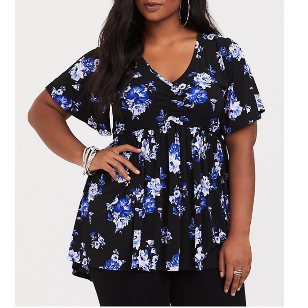 Black floral babydoll top Torrid